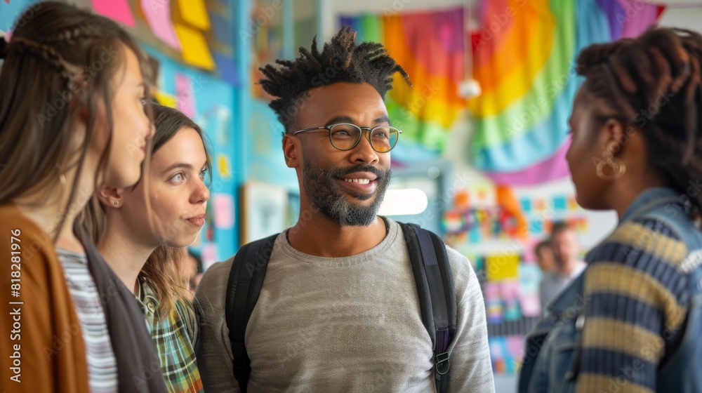 LGBTQ parents mingling with other parents at a school fair LGBTQ parents mingling with other parents at a school fair