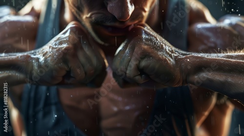 Wallpaper Mural Close-up of a muscular athlete's intense workout session, focusing on determination and strength under challenging conditions. Torontodigital.ca