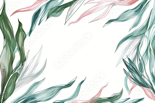 Hand-drawn botanical leaves in soft pastel colors  white background with copy space  