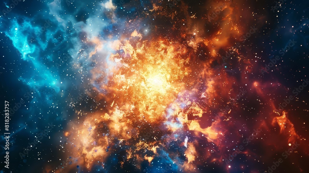 Fototapeta premium powerful cosmic energy explosion nebula and quantum mechanics fusion abstract scifi background