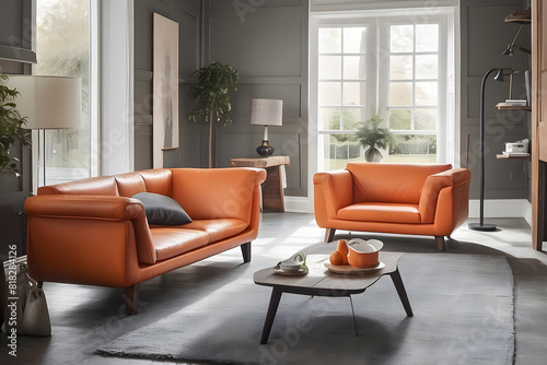 Orange Leather Armchair in Modern Living Room Setting design.