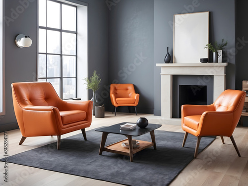 Orange Leather Armchair in Modern Living Room Setting design.