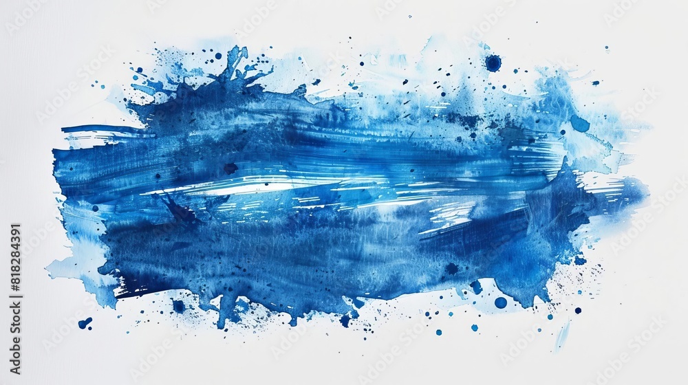 vibrant blue watercolor brush stroke with wet ink texture abstract art background