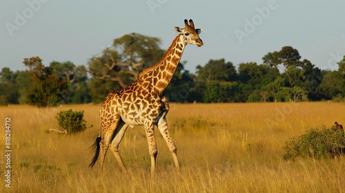 majestic adult giraffe striding through vast african savanna wild animal safari photo