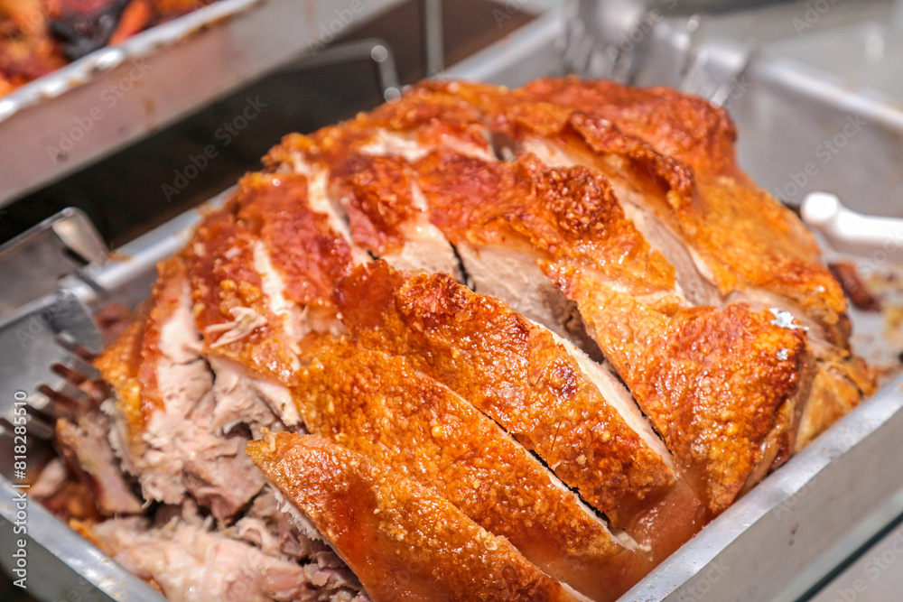 Roast pork, nutritious, smoky, homemade made in the restaurant's hot pot, grilled pork for barbecue. Roast pork, nutritious, smoky, homemade made in the restaurant's hot pot, grilled pork for barbecue.