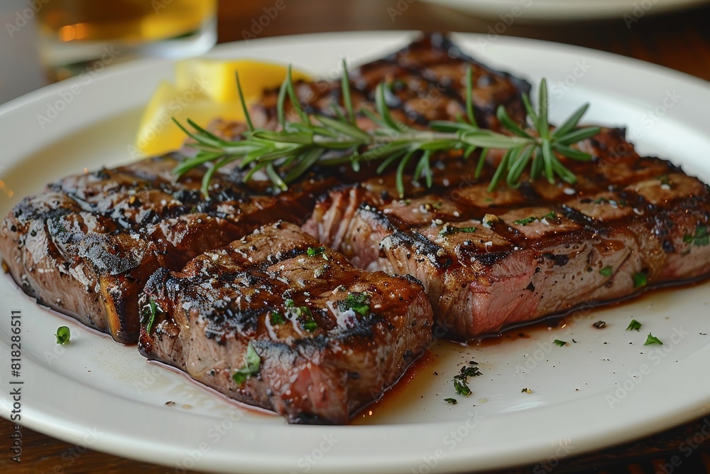 Bistecca alla Fiorentina: A large, perfectly grilled T-bone steak, with a charred exterior and juicy interior. Bistecca alla Fiorentina: A large, perfectly grilled T-bone steak, with a charred exterior and juicy interior.