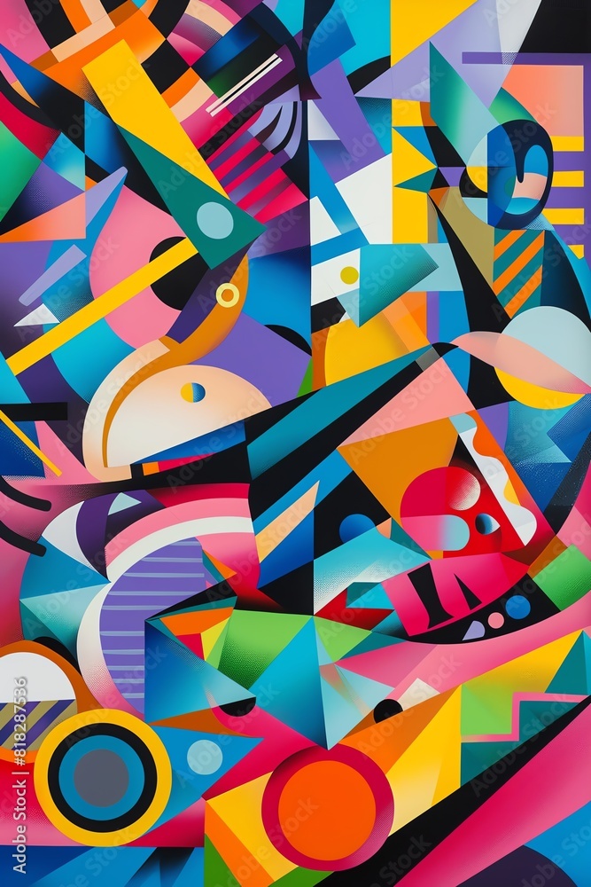 A vibrant abstract painting with bold, geometric shapes A vibrant abstract painting with bold, geometric shapes