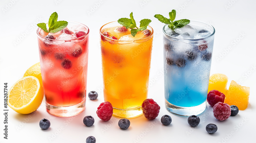 Refreshing and Vibrant Summer Drinks isolated on a white background Refreshing and Vibrant Summer Drinks isolated on a white background