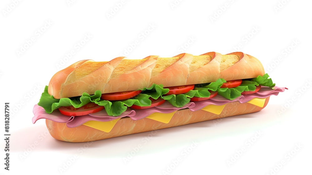 Fresh submarine sandwich with ham cheese and tomatoes Fresh submarine sandwich with ham cheese and tomatoes