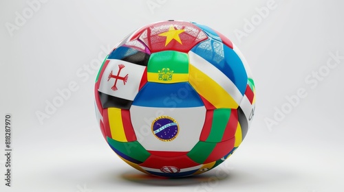 International Soccer Ball with National Flags Design on White Background | Symbolizing Unity and Global Sportsmanship