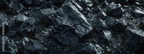 Coal texture. Natural background. Panoramic image of black coal.