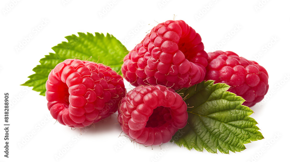 Ripe red raspberry with leaf isolated on a transparent background Ripe red raspberry with leaf isolated on a transparent background