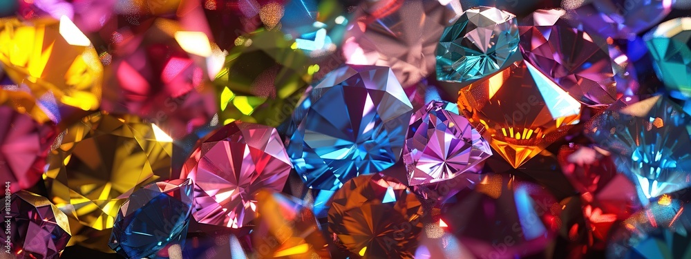 Close-up of multicolored crystals on a light background. Close-up of multicolored crystals on a light background.