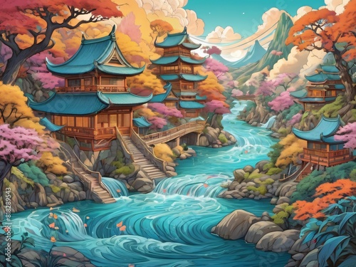 Japanese traditional style art illustration