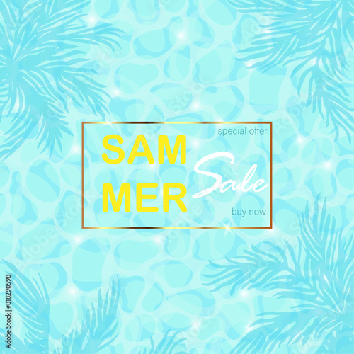 poster with a summer discount on the background of the sea