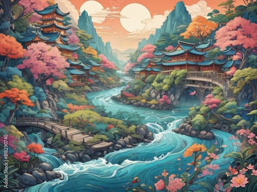 Japanese traditional style art illustration