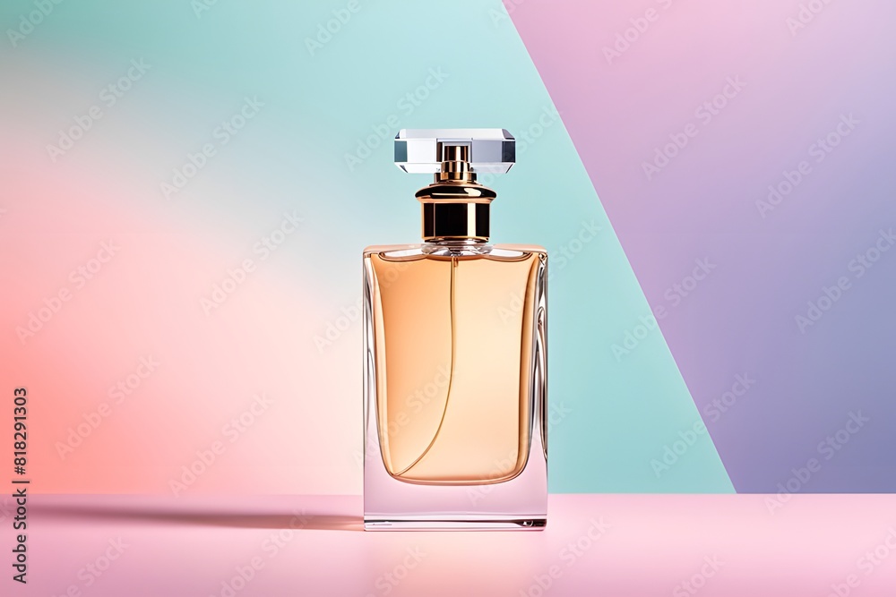 It imitates a minimal and elegant non-label perfume bottle against a pastel-toned background., ai generative It imitates a minimal and elegant non-label perfume bottle against a pastel-toned background., ai generative