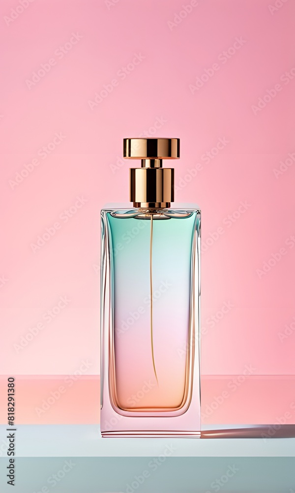 It imitates a minimal and elegant non-label perfume bottle against a pastel-toned background., ai generative It imitates a minimal and elegant non-label perfume bottle against a pastel-toned background., ai generative