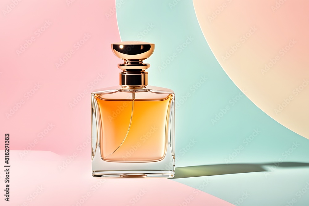 It imitates a minimal and elegant non-label perfume bottle against a pastel-toned background., ai generative It imitates a minimal and elegant non-label perfume bottle against a pastel-toned background., ai generative