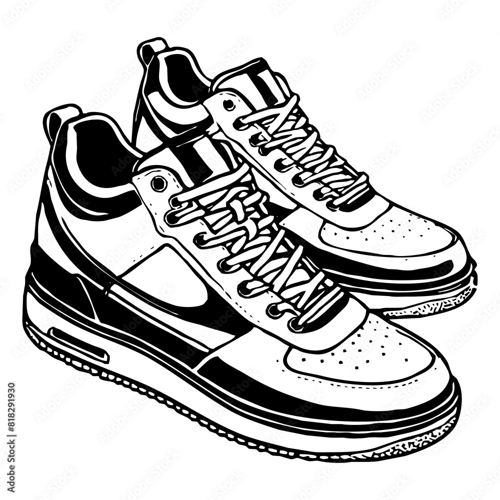 Shoes . Logo design for use in graphics. T-shirt print, tattoo design. Minimalist black and white illustration for printing on wall decorations. Generated by Ai