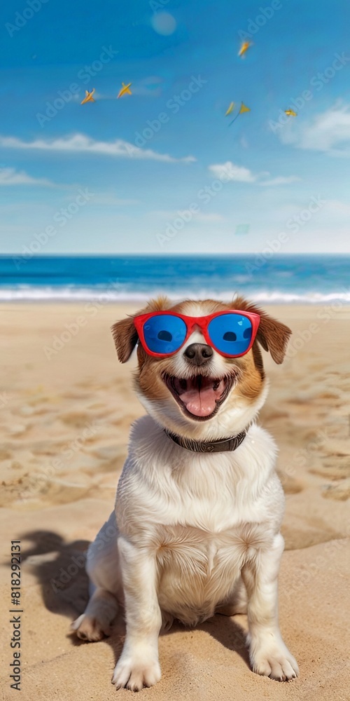 photo illustration of a cute dog wearing glasses to welcome the summer holidays