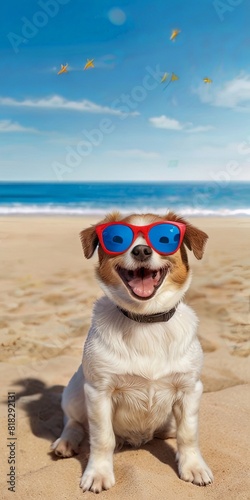 photo illustration of a cute dog wearing glasses to welcome the summer holidays