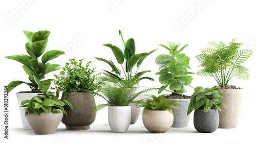 Still life with indoor plants isolated on a transparent background