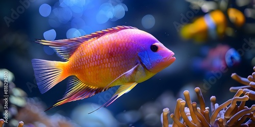 Vibrant Marine Life Thrives in Aquarium with Corals and Rare Fish. Concept Marine Life, Aquarium, Corals, Rare Fish, Vibrant Colors