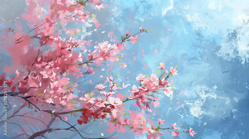 pink cherry blossoms in full bloom against blue sky springtime beauty digital painting pink cherry blossoms in full bloom against blue sky springtime beauty digital painting