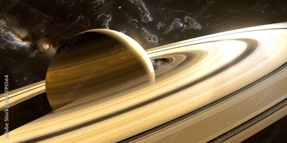 Ethereal Saturn: Rings' Golden and White Bands Against Vast Black Vacuum