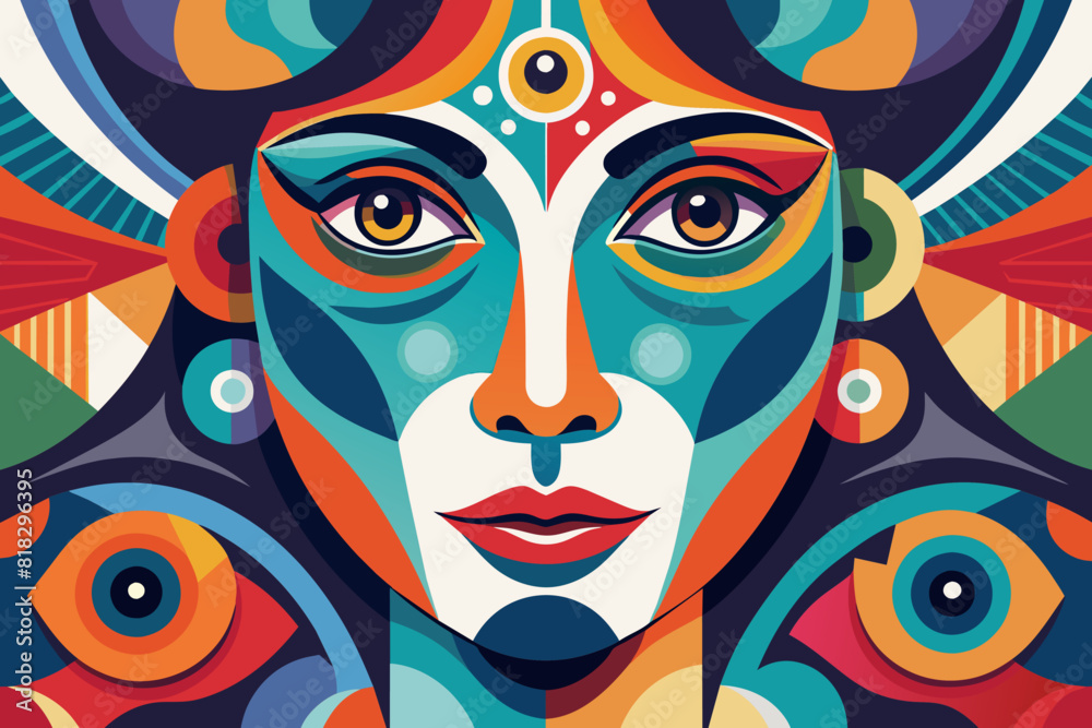 Naklejka premium Vector colorful woman face art illustration 