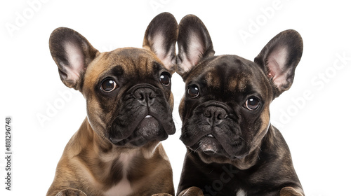 Two French Bulldogs in a Heart-Shaped Frame isolated on a transparent background