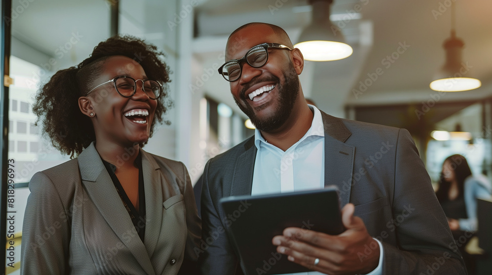 Business Colleagues Smiling at Tablet Business Colleagues Smiling at Tablet
