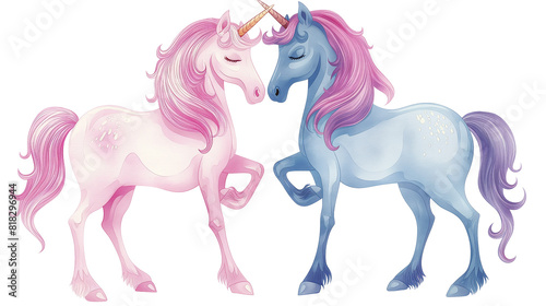 Two Unicorns Showing Affection isolated on a transparent background
