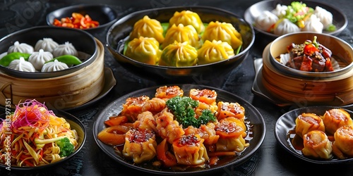 Colorful dim sum eatery offering a diverse selection of steamed and fried delicacies. Concept Dim Sum, Chinese Cuisine, Steamed & Fried Dishes, Colorful Interior, Diverse Menu © Ян Заболотний