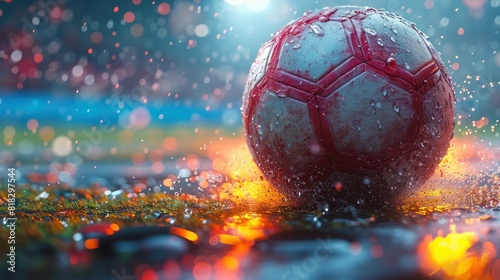 Soccer Match - A well-worn soccer ball on a field, surrounded by a fiery explosion of leaves.