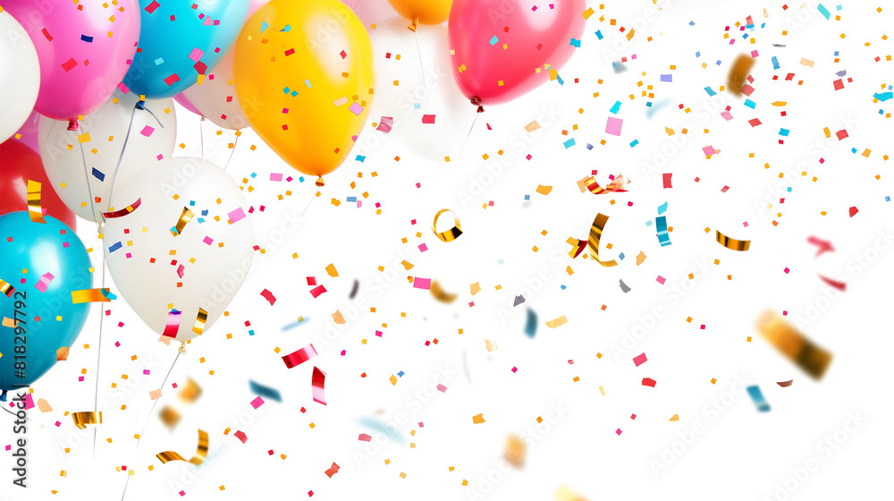 Vibrant Balloons and Confetti for Joyful Occasions isolated on a transparent background Vibrant Balloons and Confetti for Joyful Occasions isolated on a transparent background