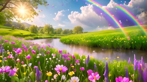 Spring background footage, beautiful scenic animation, generated AI