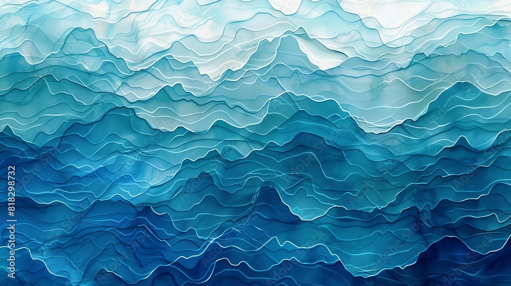 abstract ocean waves in shades of blue and teal aquatic watercolor texture background