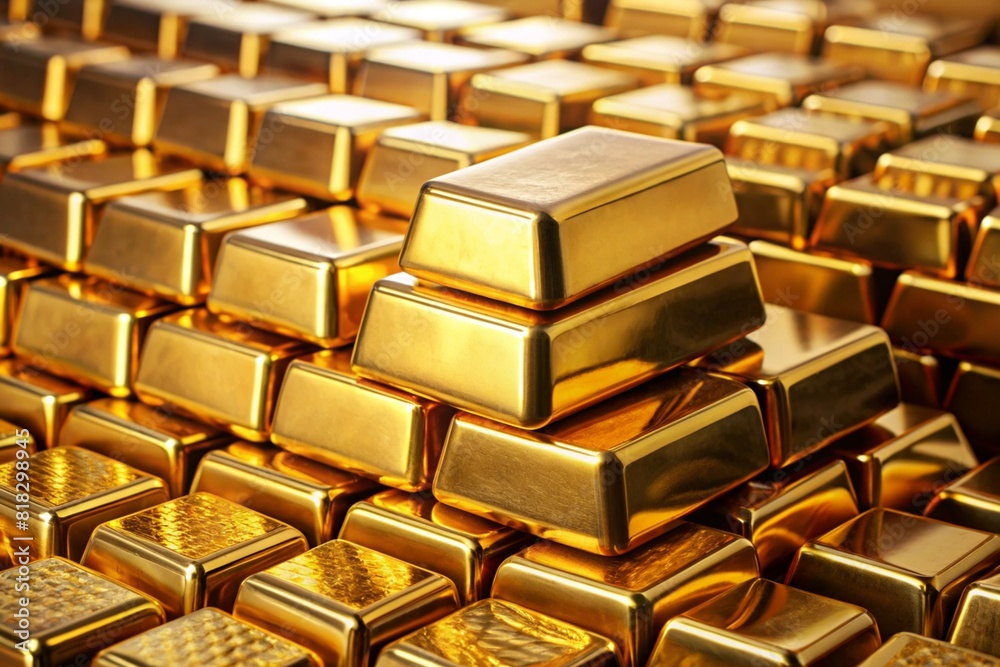 A pile of gold bars stacked on top of each other A pile of gold bars stacked on top of each other