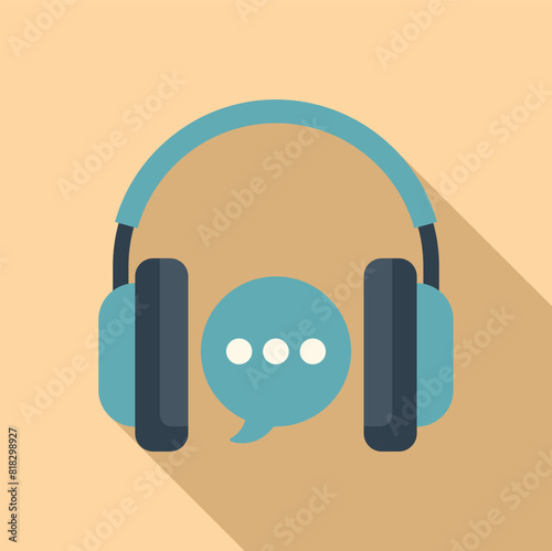 Flat design icon featuring headphones with a mic symbolizing online customer support or call center
