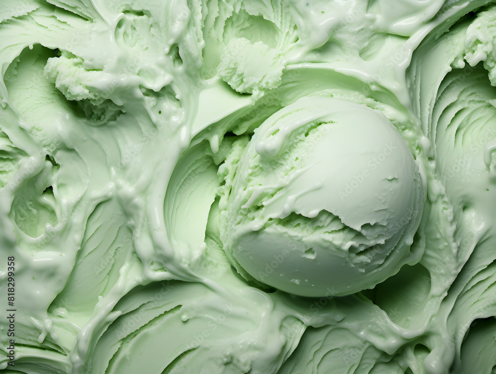 Obraz premium Mint green creamy textured ice cream background, top view 