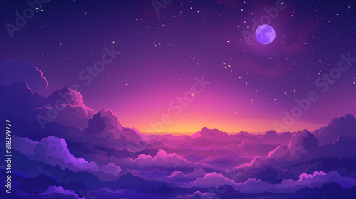 Purple Sky With Moon and Clouds