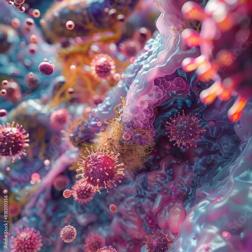 Vibrant D Rendering of Bacteria Interacting in a Complex Biofilm Structure