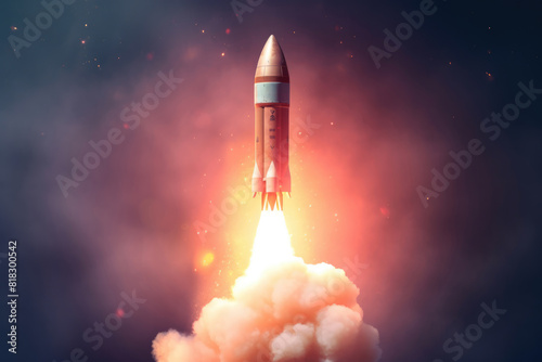generated illustration scene of a space rocket launching from Earth