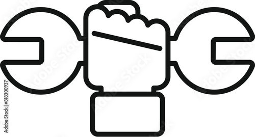 A vector icon showcasing a clenched hand grasping a wrench, in a simple line art design