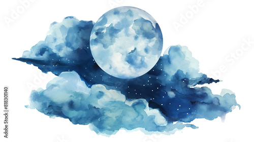 Watercolor moon weather isolated on a transparent background, PNG file, advertisement, template, mockup template,