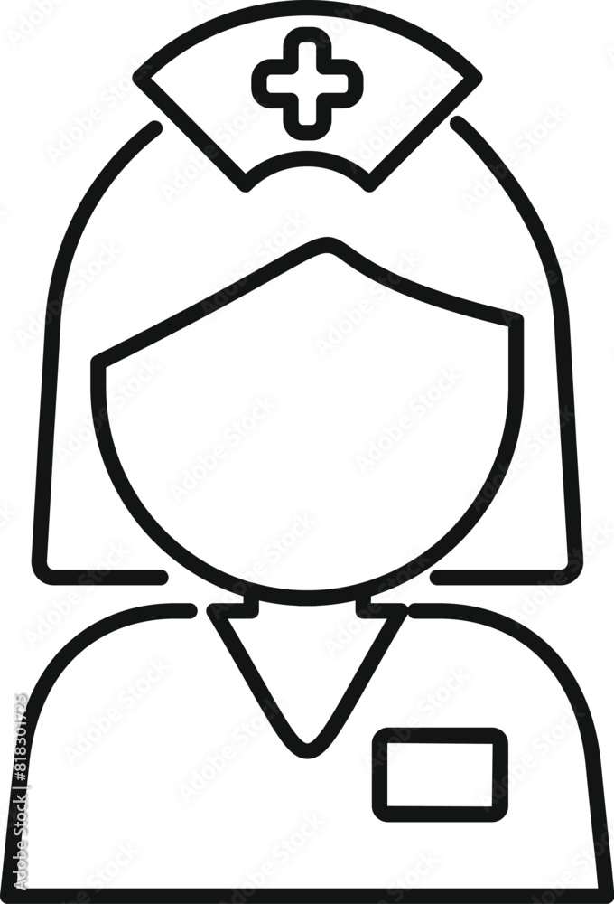 Simple and minimalist nurse avatar line icon drawing for healthcare and medical services, featuring a female staff member in a uniform Simple and minimalist nurse avatar line icon drawing for healthcare and medical services, featuring a female staff member in a uniform