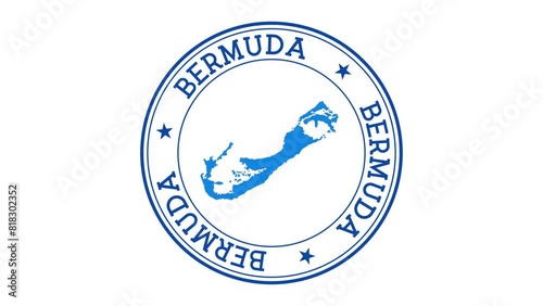 Bermuda intro. Badge with the circular name and map of island. Bermuda round logo animation. photo