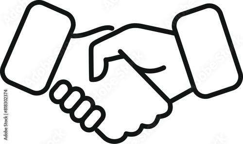 Minimalist vector line art illustration of a black and white handshake symbolizing agreement. Partnership. Business deal. Cooperation. Collaboration. Unity. Trust. Success. Pact. Commitment. Alliance